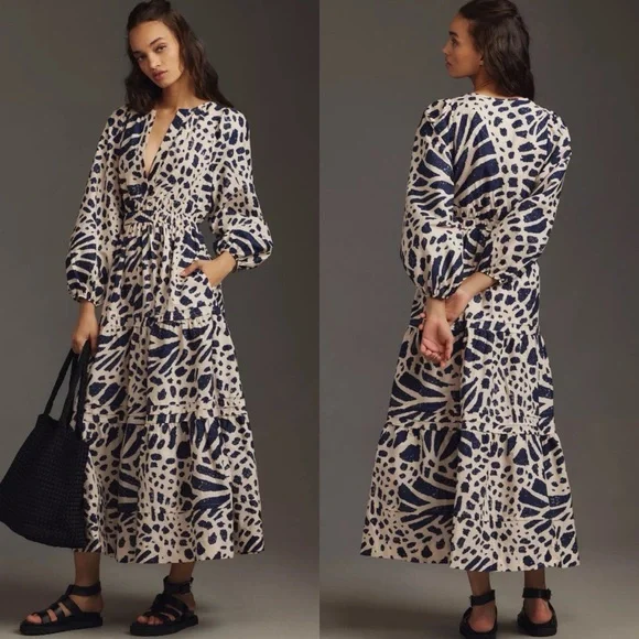 Anthropologie The Somerset Maxi Dress Long-Sleeve Poplin Edition Small Petite - Picture 1 of 11